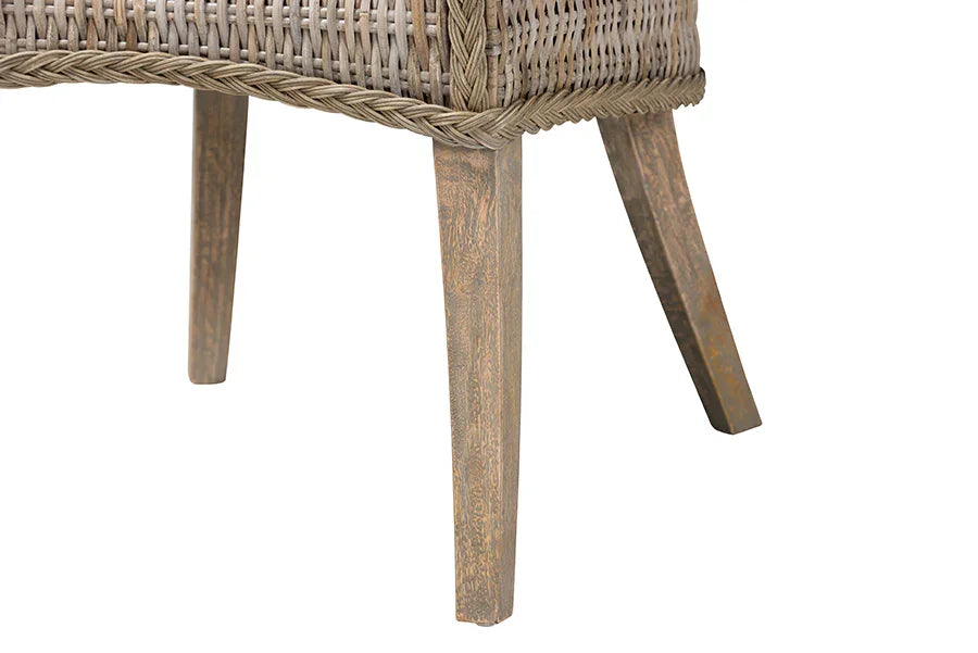 bali & pari Derris Natural Rattan Dining Chair with Cushion - Tall Wingback Side Chair with Solid Mango Wood Legs, Boho Coastal Style for Kitchen or Dining Room Seating, Greywashed FredCo