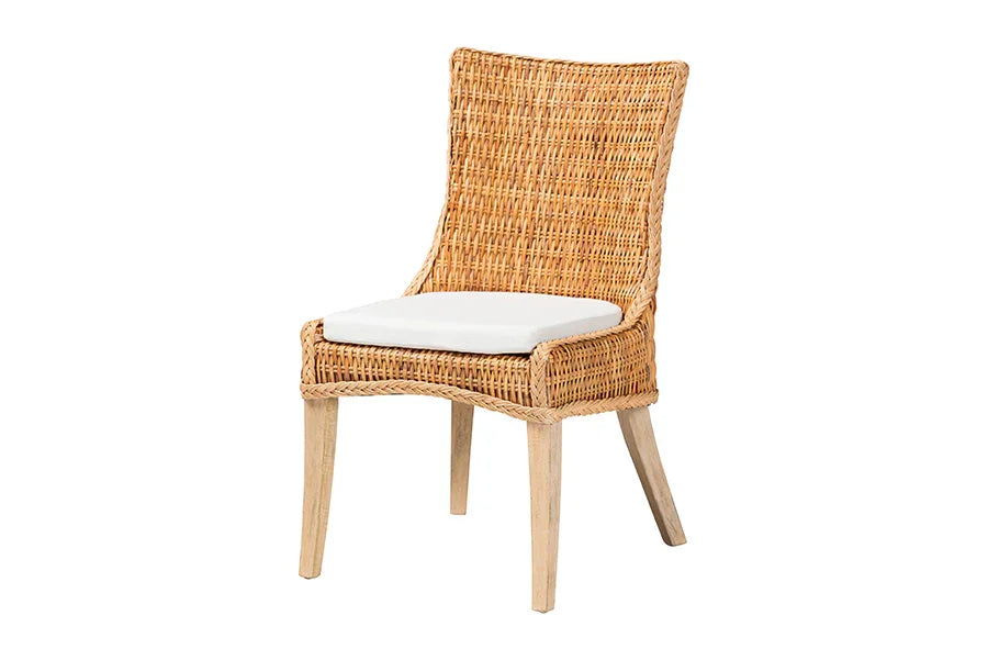 bali & pari Derris Natural Rattan Dining Chair with Cushion - Tall Wingback Side Chair with Solid Mango Wood Legs, Boho Coastal Style for Kitchen or Dining Room Seating, Light Honey FredCo