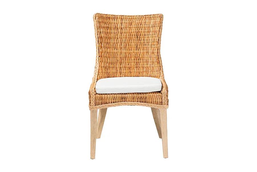 bali & pari Derris Natural Rattan Dining Chair with Cushion - Tall Wingback Side Chair with Solid Mango Wood Legs, Boho Coastal Style for Kitchen or Dining Room Seating, Light Honey FredCo