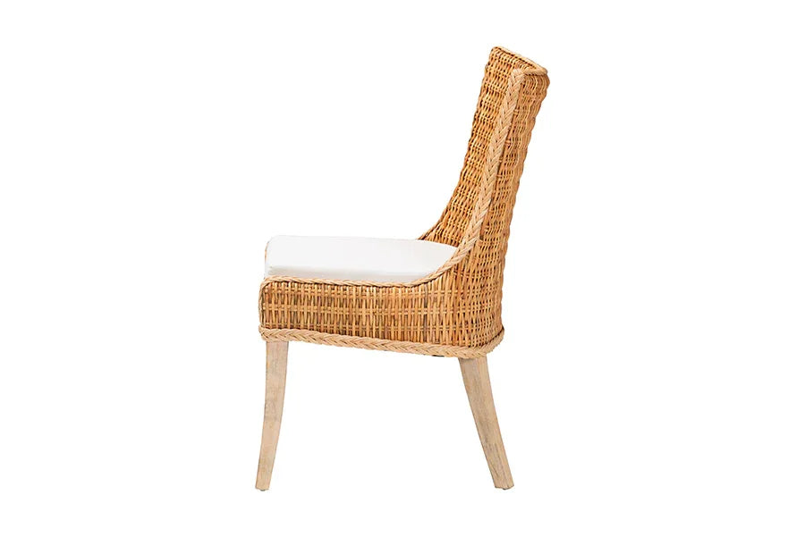 bali & pari Derris Natural Rattan Dining Chair with Cushion - Tall Wingback Side Chair with Solid Mango Wood Legs, Boho Coastal Style for Kitchen or Dining Room Seating, Light Honey FredCo