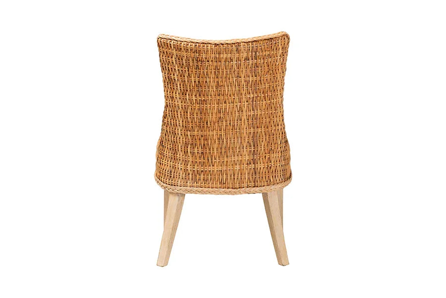 bali & pari Derris Natural Rattan Dining Chair with Cushion - Tall Wingback Side Chair with Solid Mango Wood Legs, Boho Coastal Style for Kitchen or Dining Room Seating, Light Honey FredCo