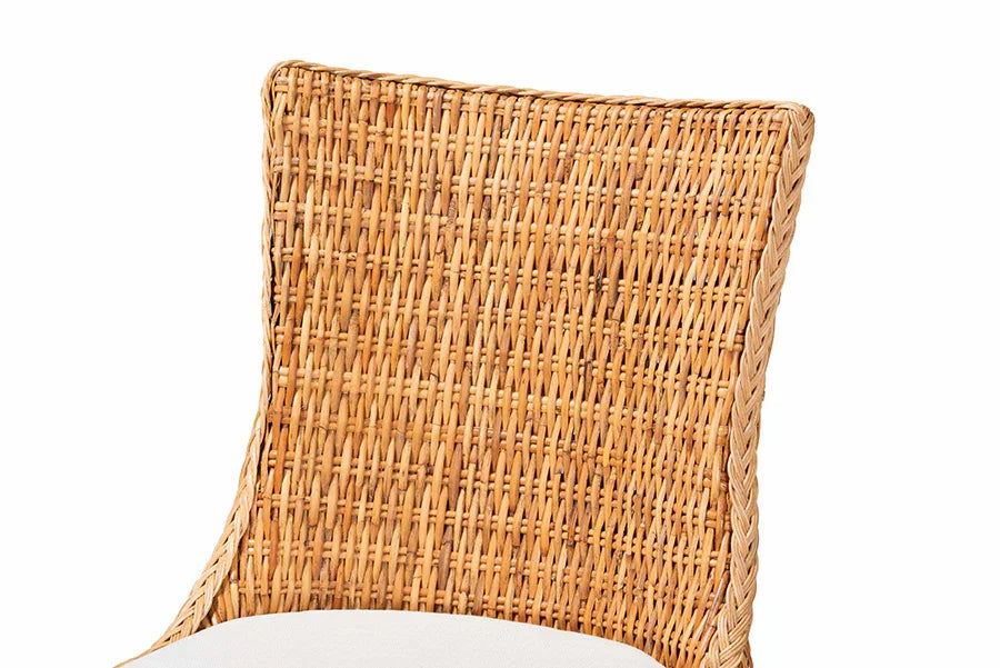 bali & pari Derris Natural Rattan Dining Chair with Cushion - Tall Wingback Side Chair with Solid Mango Wood Legs, Boho Coastal Style for Kitchen or Dining Room Seating, Light Honey FredCo