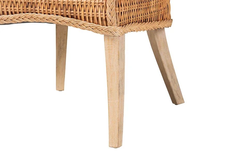 bali & pari Derris Natural Rattan Dining Chair with Cushion - Tall Wingback Side Chair with Solid Mango Wood Legs, Boho Coastal Style for Kitchen or Dining Room Seating, Light Honey FredCo
