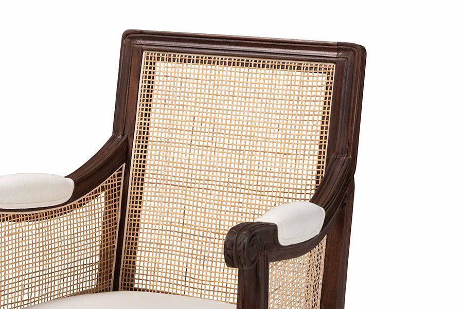 bali & pari Desmond Traditional French Beige Fabric and Dark Brown Finished Wood Accent Chair FredCo