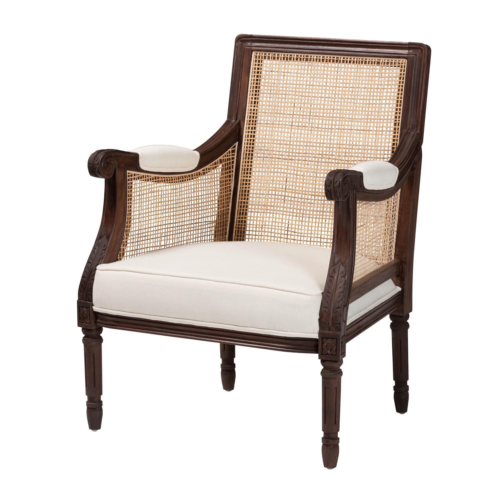 bali & pari Desmond Traditional French Beige Fabric and Dark Brown Finished Wood Accent Chair FredCo
