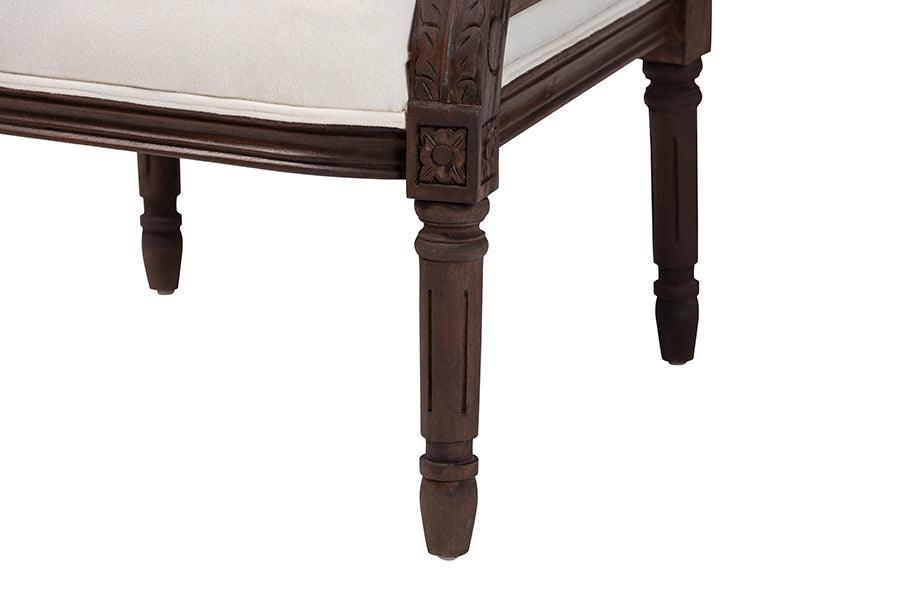 bali & pari Desmond Traditional French Beige Fabric and Dark Brown Finished Wood Accent Chair FredCo