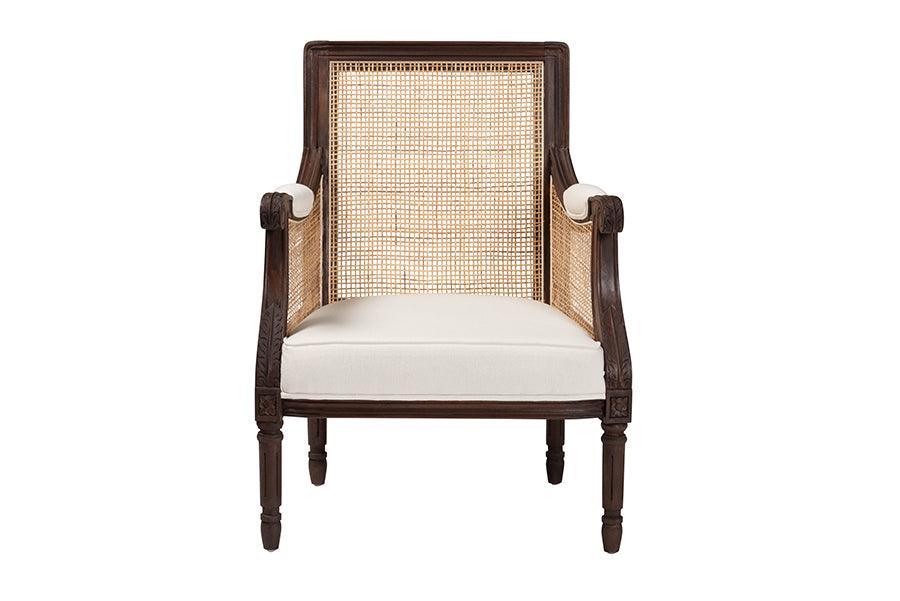 bali & pari Desmond Traditional French Beige Fabric and Dark Brown Finished Wood Accent Chair FredCo