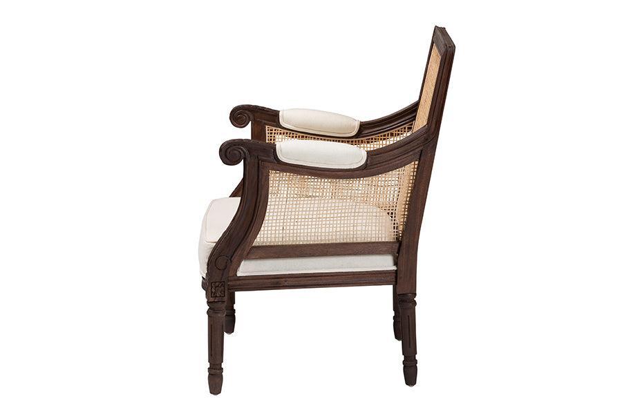 bali & pari Desmond Traditional French Beige Fabric and Dark Brown Finished Wood Accent Chair FredCo