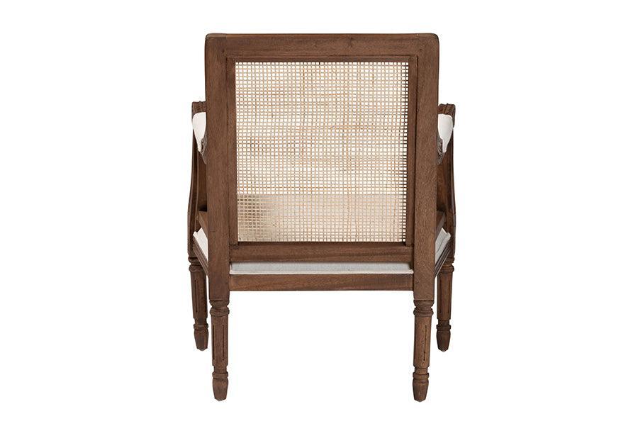 bali & pari Desmond Traditional French Beige Fabric and Walnut Brown Finished Wood Accent Chair FredCo