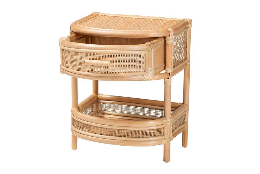 bali & pari Divitia Bohemian Natural Rattan 1-Drawer Nightstand FredCo