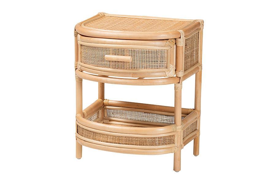 bali & pari Divitia Bohemian Natural Rattan 1-Drawer Nightstand FredCo