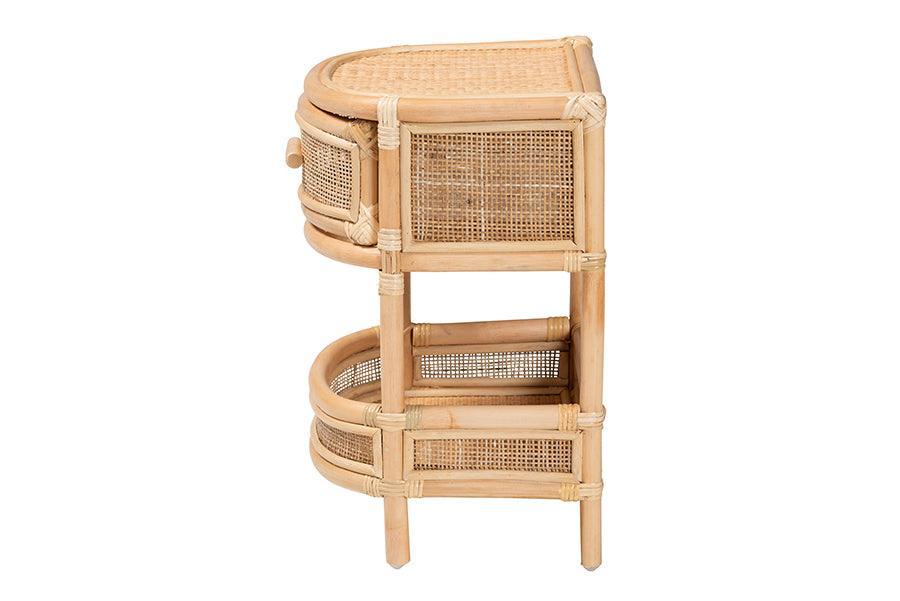 bali & pari Divitia Bohemian Natural Rattan 1-Drawer Nightstand FredCo
