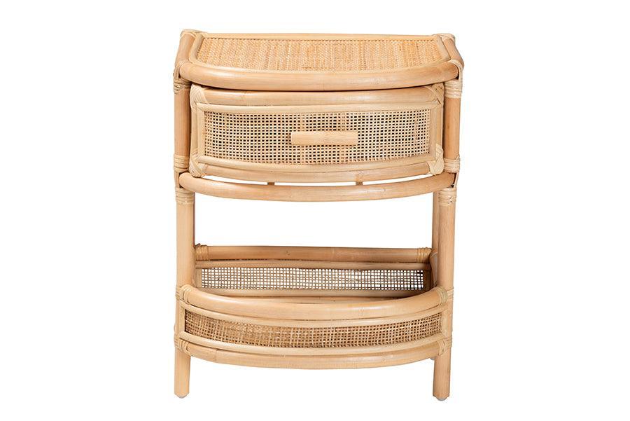 bali & pari Divitia Bohemian Natural Rattan 1-Drawer Nightstand FredCo