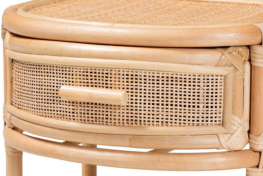 bali & pari Divitia Bohemian Natural Rattan 1-Drawer Nightstand FredCo