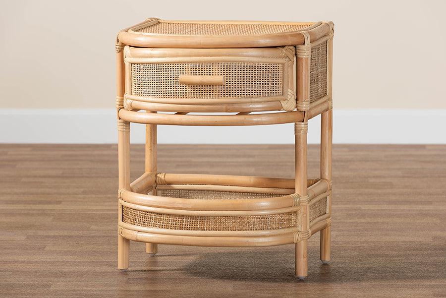 bali & pari Divitia Bohemian Natural Rattan 1-Drawer Nightstand FredCo