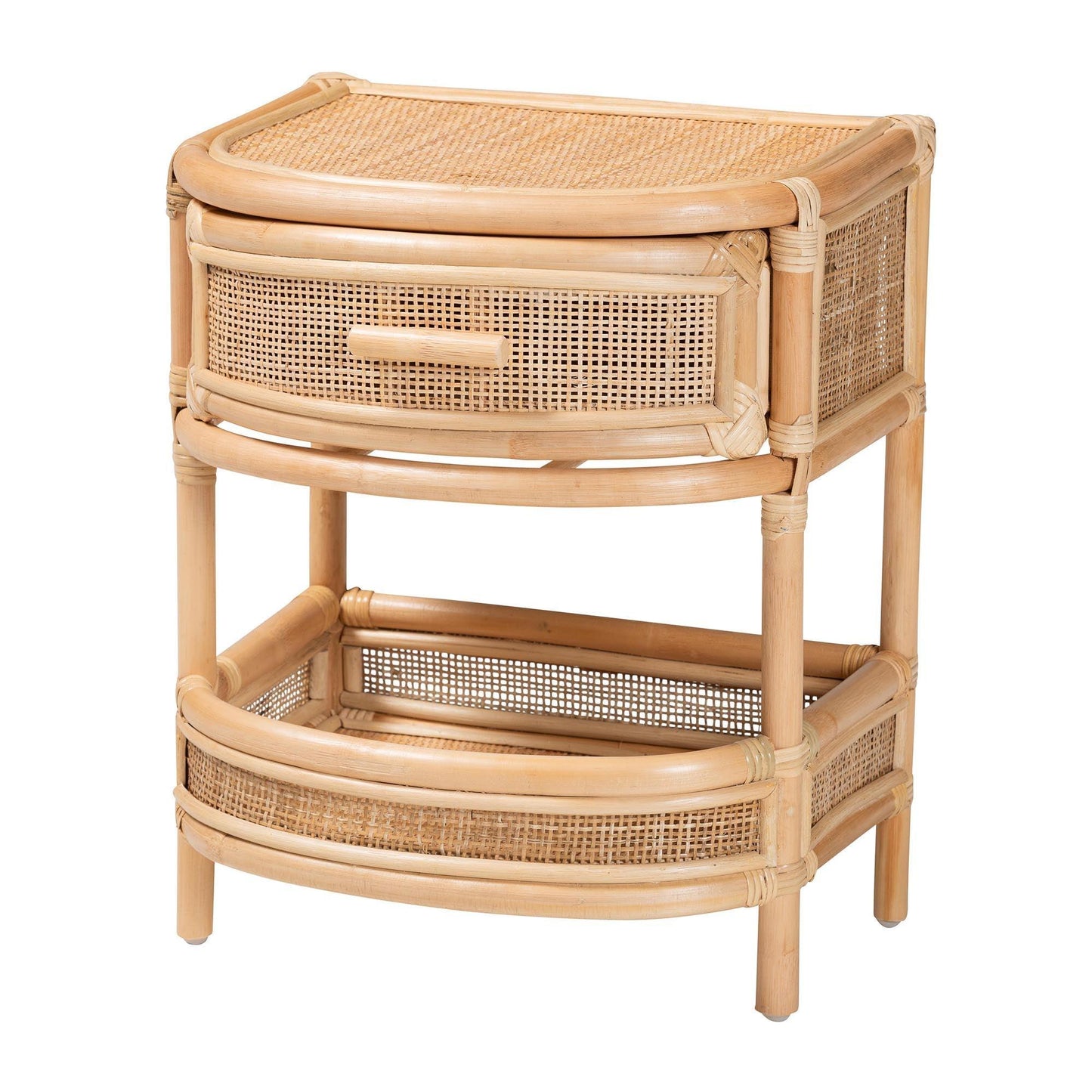 bali & pari Divitia Bohemian Natural Rattan 1-Drawer Nightstand FredCo