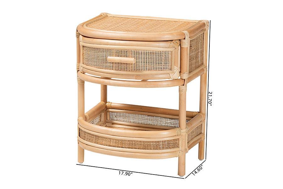 bali & pari Divitia Bohemian Natural Rattan 1-Drawer Nightstand FredCo
