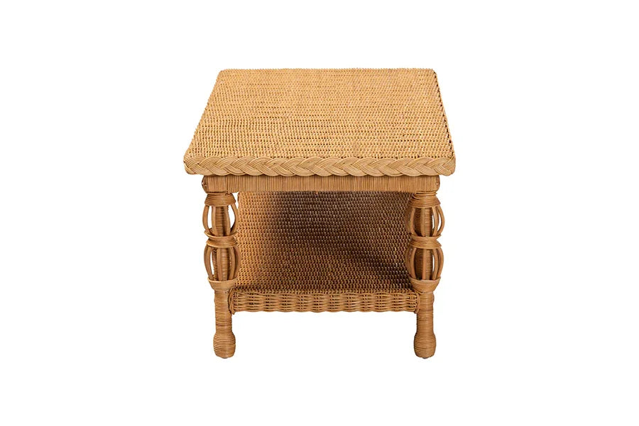 bali & pari Dolby Natural Rattan Coffee Table - Handwoven Wicker Accent Table with Lower Shelf, Coastal Boho Style Living Room Centerpiece FredCo