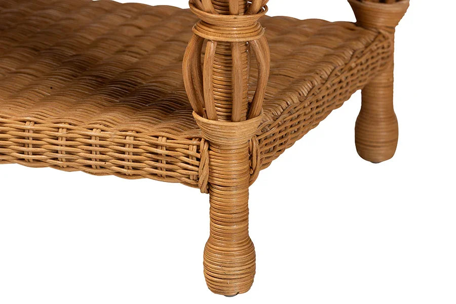 bali & pari Dolby Natural Rattan Coffee Table - Handwoven Wicker Accent Table with Lower Shelf, Coastal Boho Style Living Room Centerpiece FredCo