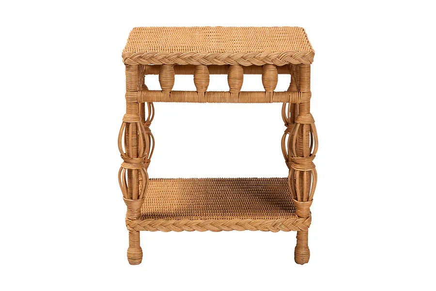 bali & pari Dolby Natural Rattan End Table - Handwoven Wicker Side Table with Lower Shelf, Coastal Boho Style Accent Table for Living Room or Bedroom FredCo