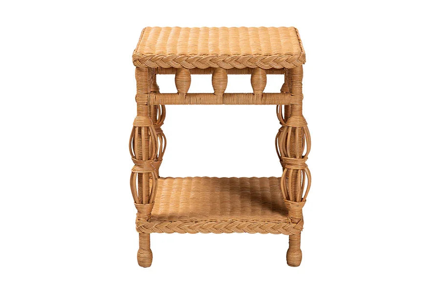 bali & pari Dolby Natural Rattan End Table - Handwoven Wicker Side Table with Lower Shelf, Coastal Boho Style Accent Table for Living Room or Bedroom FredCo