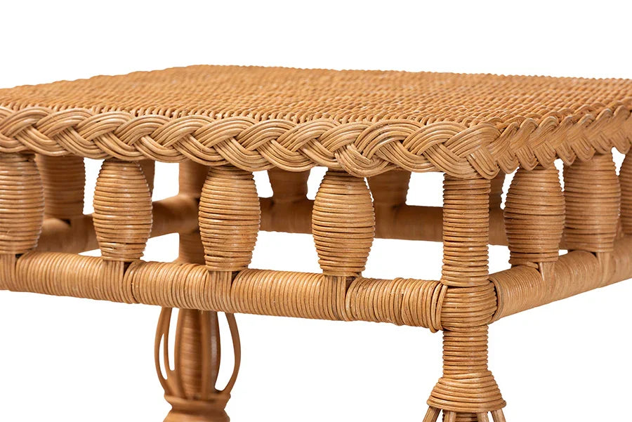 bali & pari Dolby Natural Rattan End Table - Handwoven Wicker Side Table with Lower Shelf, Coastal Boho Style Accent Table for Living Room or Bedroom FredCo