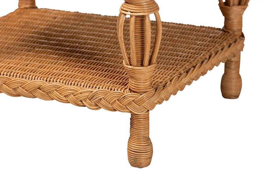 bali & pari Dolby Natural Rattan End Table - Handwoven Wicker Side Table with Lower Shelf, Coastal Boho Style Accent Table for Living Room or Bedroom FredCo