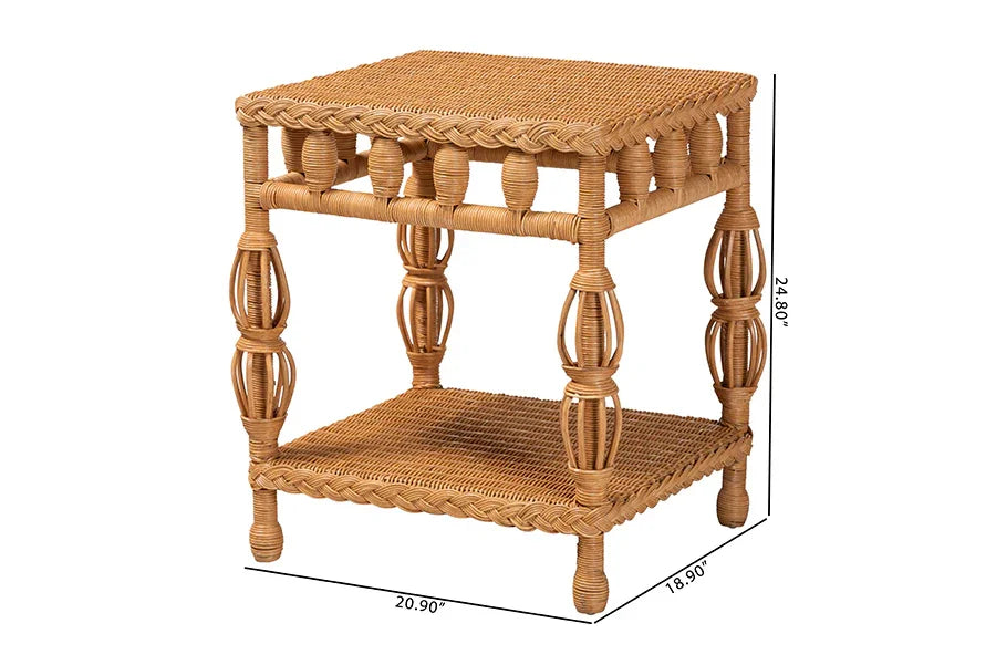 bali & pari Dolby Natural Rattan End Table - Handwoven Wicker Side Table with Lower Shelf, Coastal Boho Style Accent Table for Living Room or Bedroom FredCo