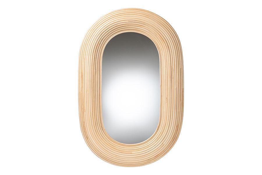 bali & pari Drucilla Modern Bohemian Natural Brown Rattan Oval Accent Wall Mirror FredCo