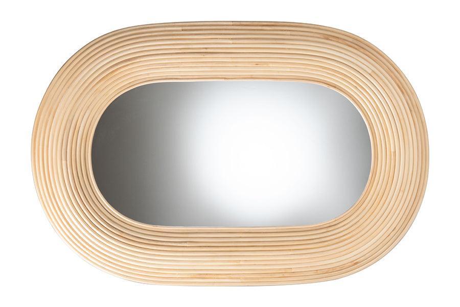 bali & pari Drucilla Modern Bohemian Natural Brown Rattan Oval Accent Wall Mirror FredCo