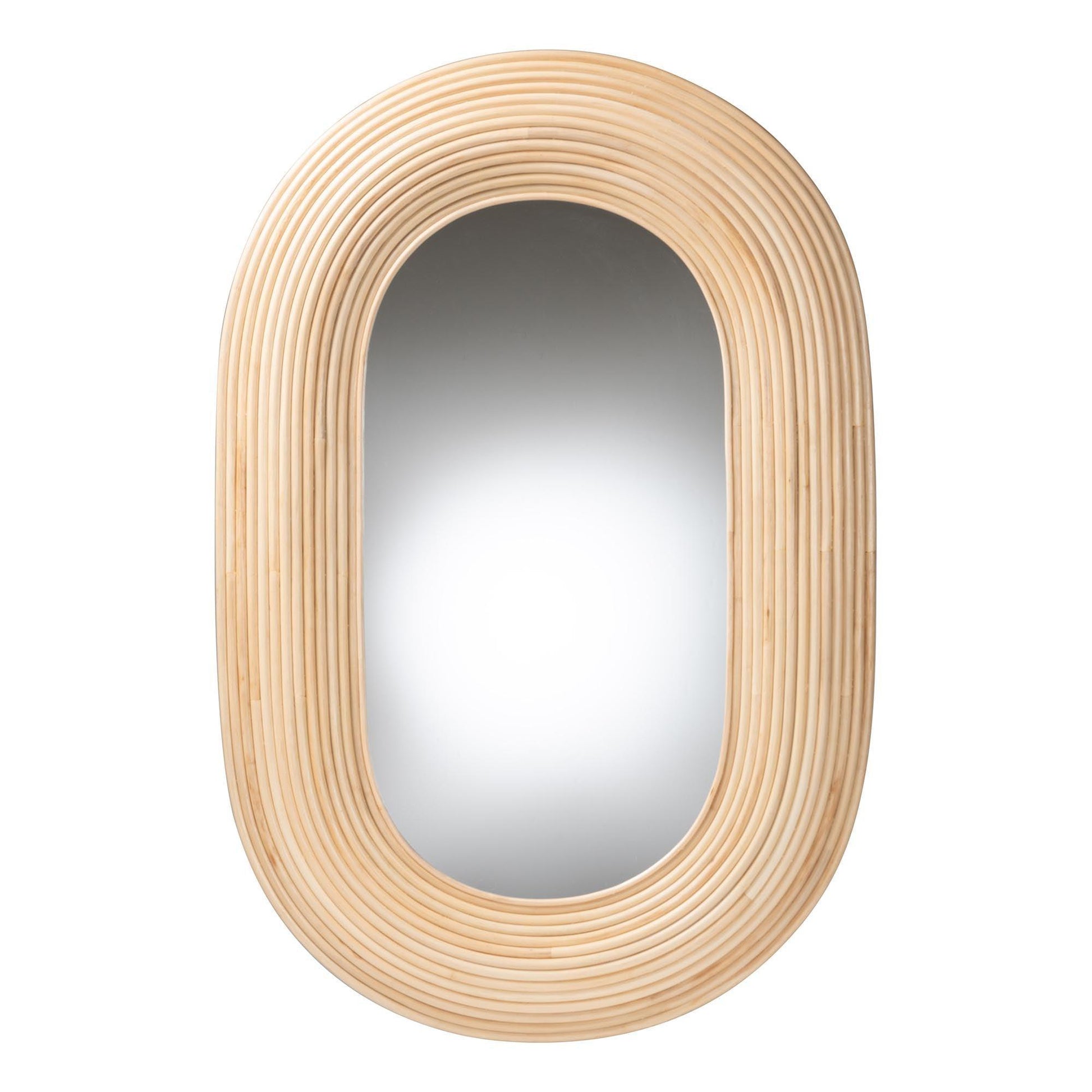 bali & pari Drucilla Modern Bohemian Natural Brown Rattan Oval Accent Wall Mirror FredCo