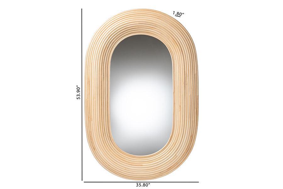 bali & pari Drucilla Modern Bohemian Natural Brown Rattan Oval Accent Wall Mirror FredCo