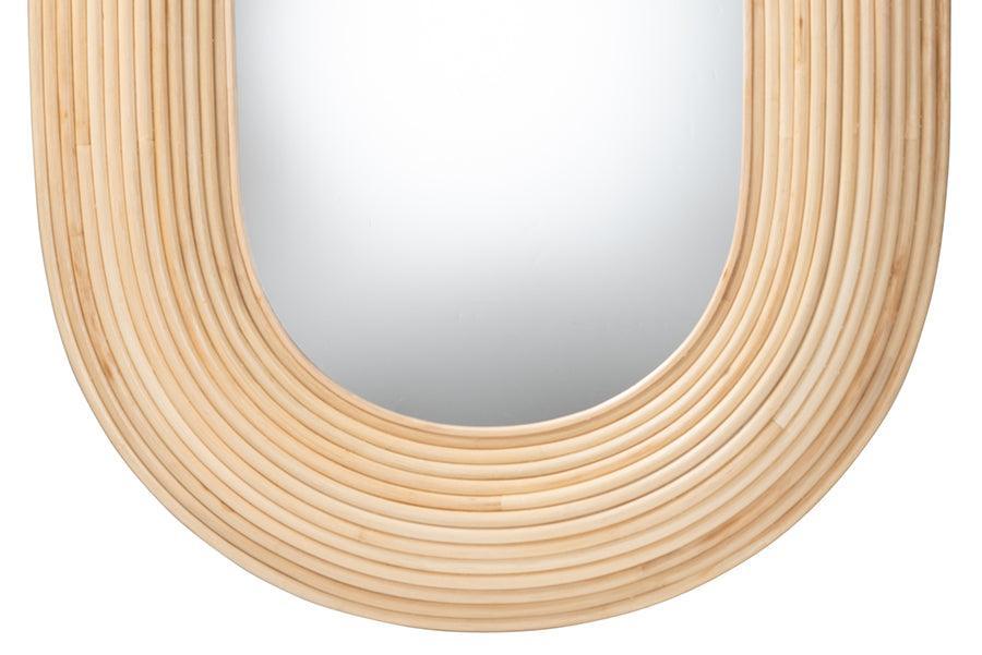 bali & pari Drucilla Modern Bohemian Natural Brown Rattan Oval Accent Wall Mirror FredCo