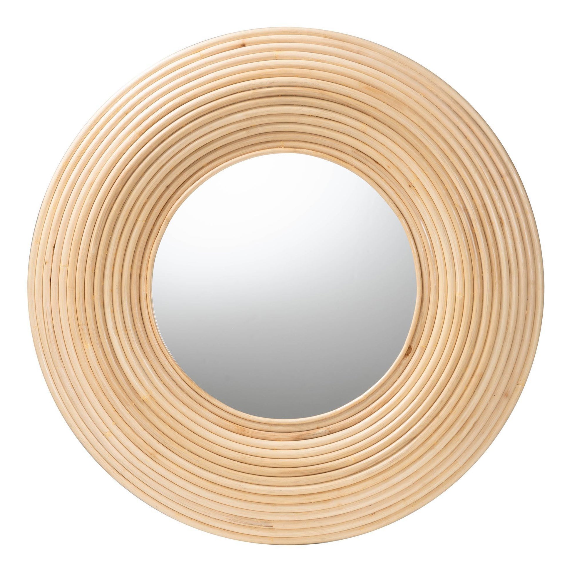 bali & pari Drucilla Modern Bohemian Natural Brown Rattan Round Accent Wall Mirror FredCo