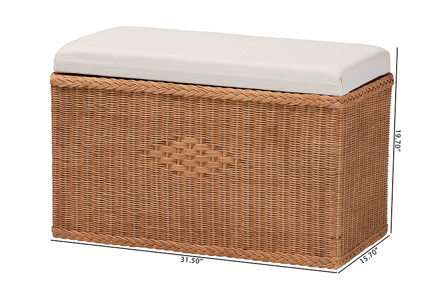 bali & pari Eamon Braided Natural Rattan Storage Bench with Cushioned Lift-Top Lid - Coastal Boho Style Chest for Bedroom, Entryway, or Living Room Organization, 31" Rectangle, Brown FredCo
