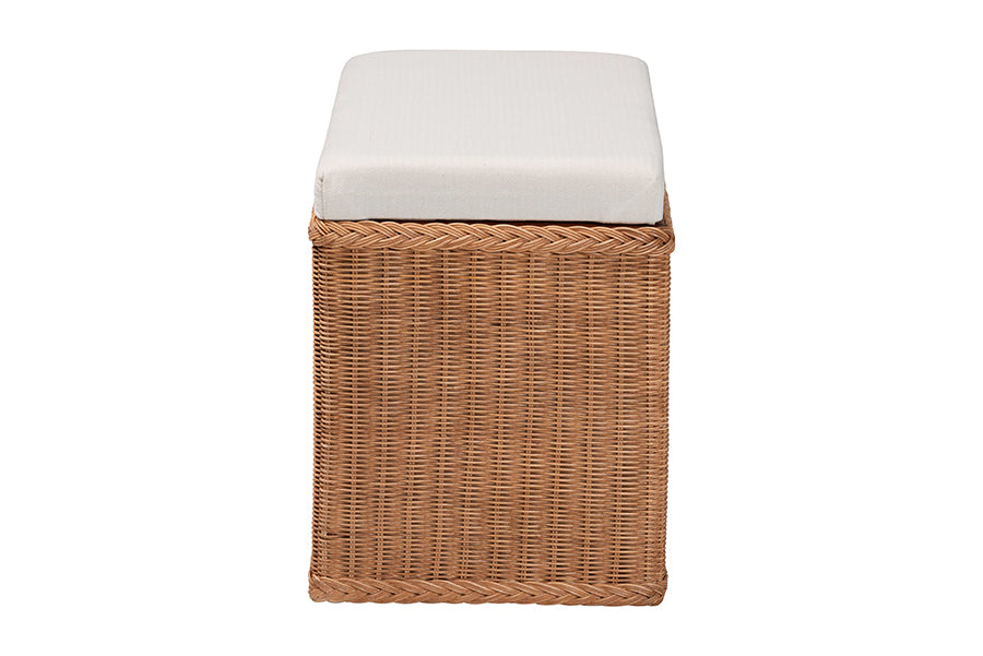 bali & pari Eamon Braided Natural Rattan Storage Bench with Cushioned Lift-Top Lid - Coastal Boho Style Chest for Bedroom, Entryway, or Living Room Organization, 31" Rectangle, Brown FredCo