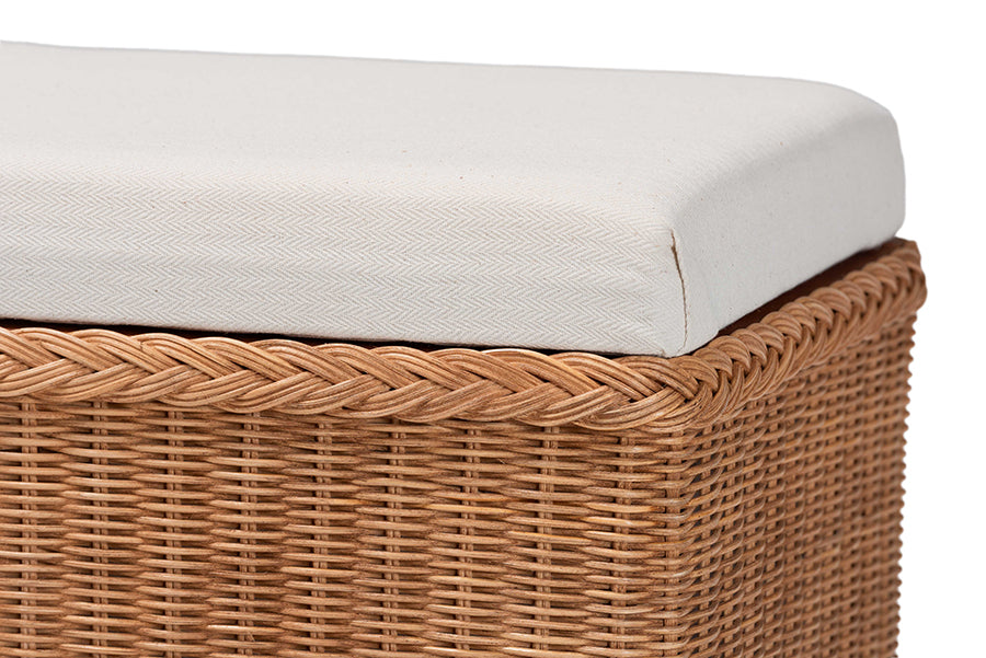 bali & pari Eamon Braided Natural Rattan Storage Bench with Cushioned Lift-Top Lid - Coastal Boho Style Chest for Bedroom, Entryway, or Living Room Organization, 31" Rectangle, Brown FredCo