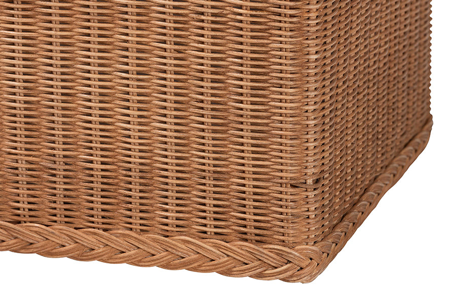 bali & pari Eamon Braided Natural Rattan Storage Bench with Cushioned Lift-Top Lid - Coastal Boho Style Chest for Bedroom, Entryway, or Living Room Organization, 31" Rectangle, Brown FredCo