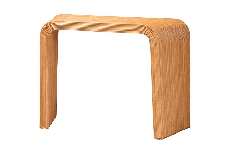 bali & pari Eilis Bohemian Light Honey Fluted Rattan Waterfall Console Table FredCo