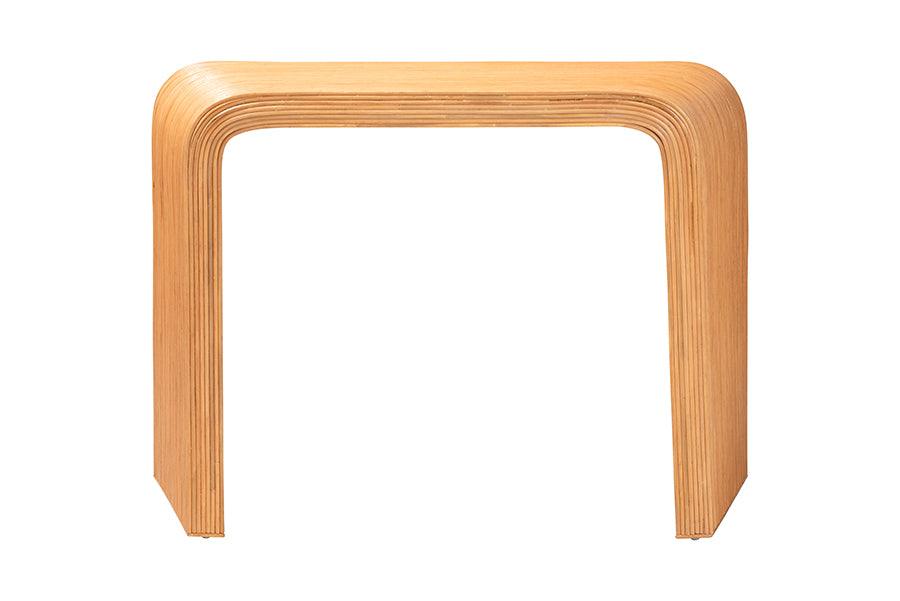 bali & pari Eilis Bohemian Light Honey Fluted Rattan Waterfall Console Table FredCo