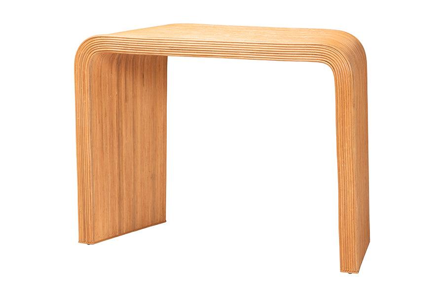 bali & pari Eilis Bohemian Light Honey Fluted Rattan Waterfall Console Table FredCo