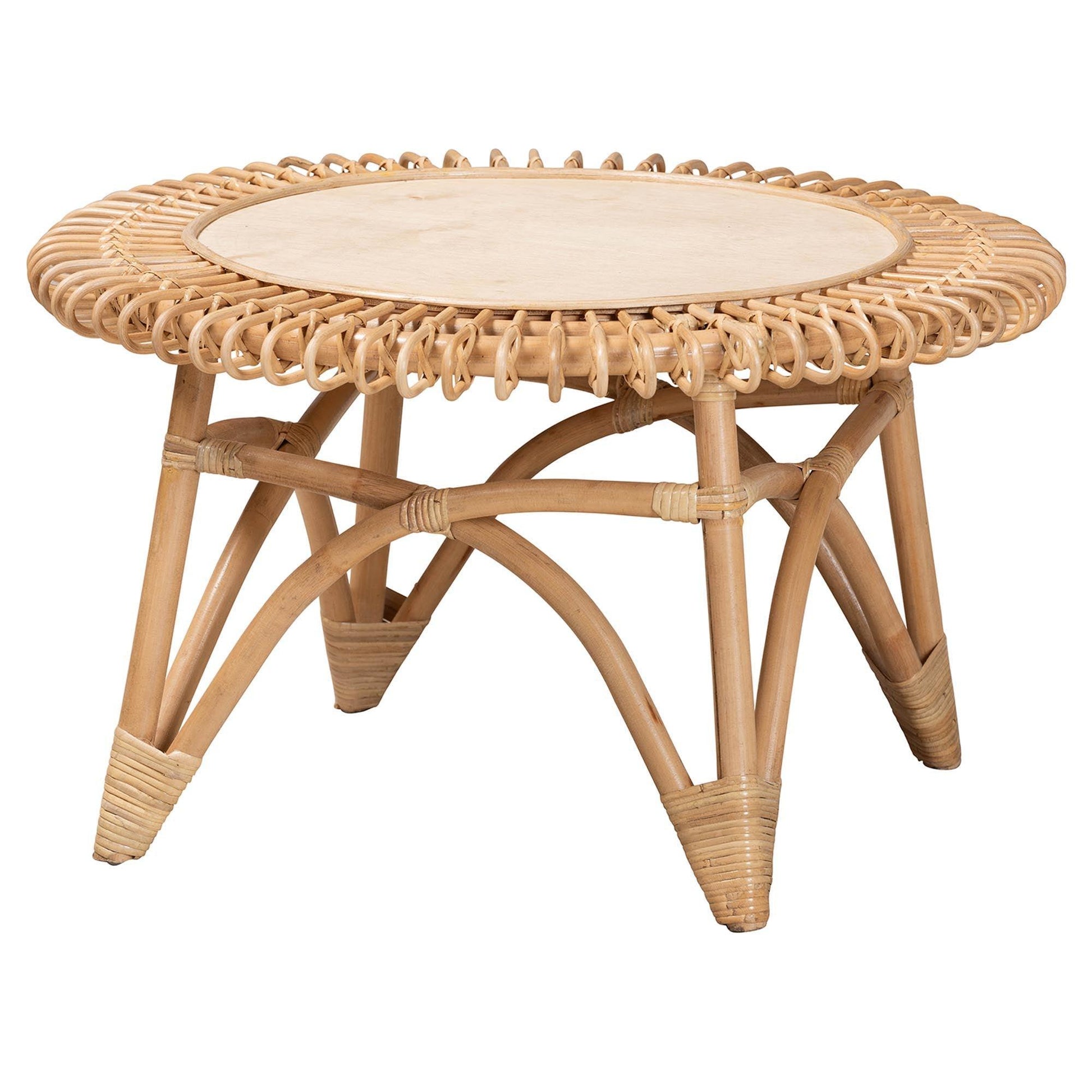 bali & pari Elani Modern Bohemian Natural Rattan Coffee Table FredCo