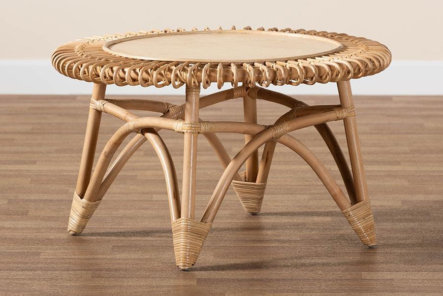bali & pari Elani Modern Bohemian Natural Rattan Coffee Table FredCo