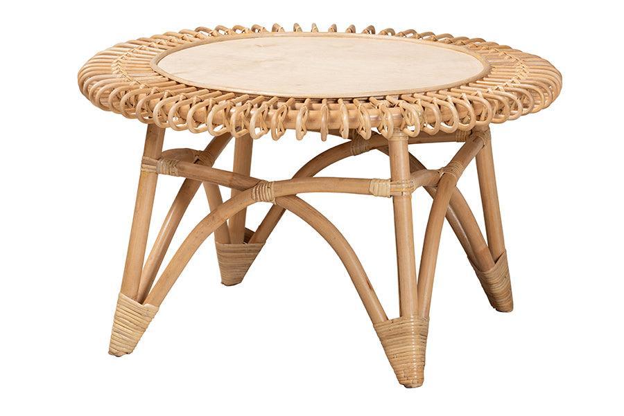 bali & pari Elani Modern Bohemian Natural Rattan Coffee Table FredCo