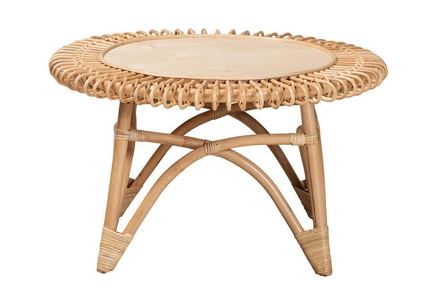 bali & pari Elani Modern Bohemian Natural Rattan Coffee Table FredCo