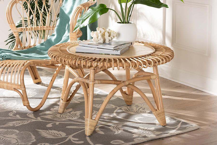 bali & pari Elani Modern Bohemian Natural Rattan Coffee Table FredCo