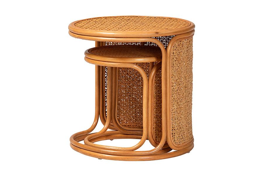 bali & pari Eldon Bohemian Honey Rattan 2-Piece Nesting End Table Set FredCo