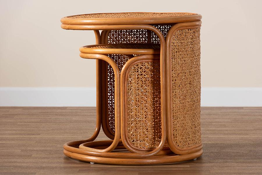 bali & pari Eldon Bohemian Honey Rattan 2-Piece Nesting End Table Set FredCo