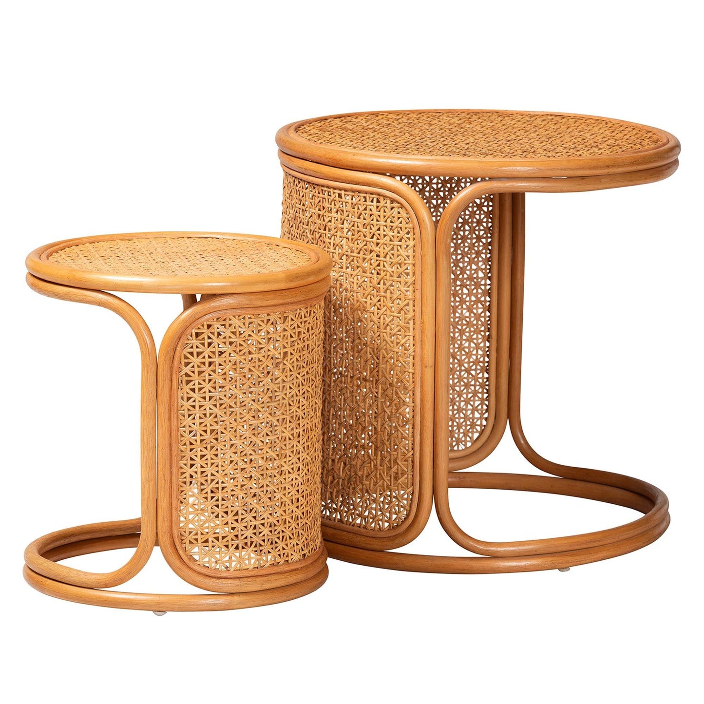 bali & pari Eldon Bohemian Honey Rattan 2-Piece Nesting End Table Set FredCo