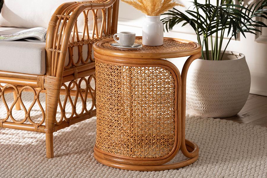 bali & pari Eldon Bohemian Honey Rattan End Table FredCo
